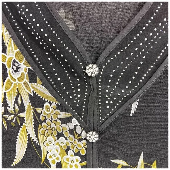 Design Works- Women's Top-Black, Green-White floral- PSMALL-Lined 3/4 Sleeve - Picture 4 of 14